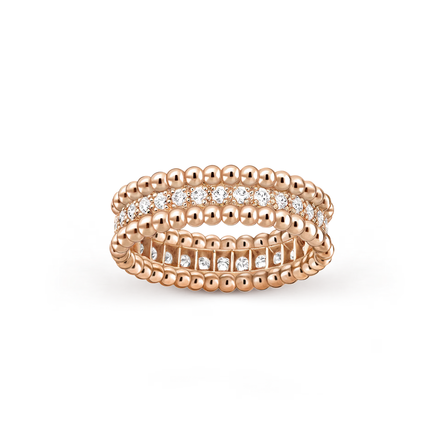 Perlée diamonds ring, 1 row, 18K rose gold, round diamonds.