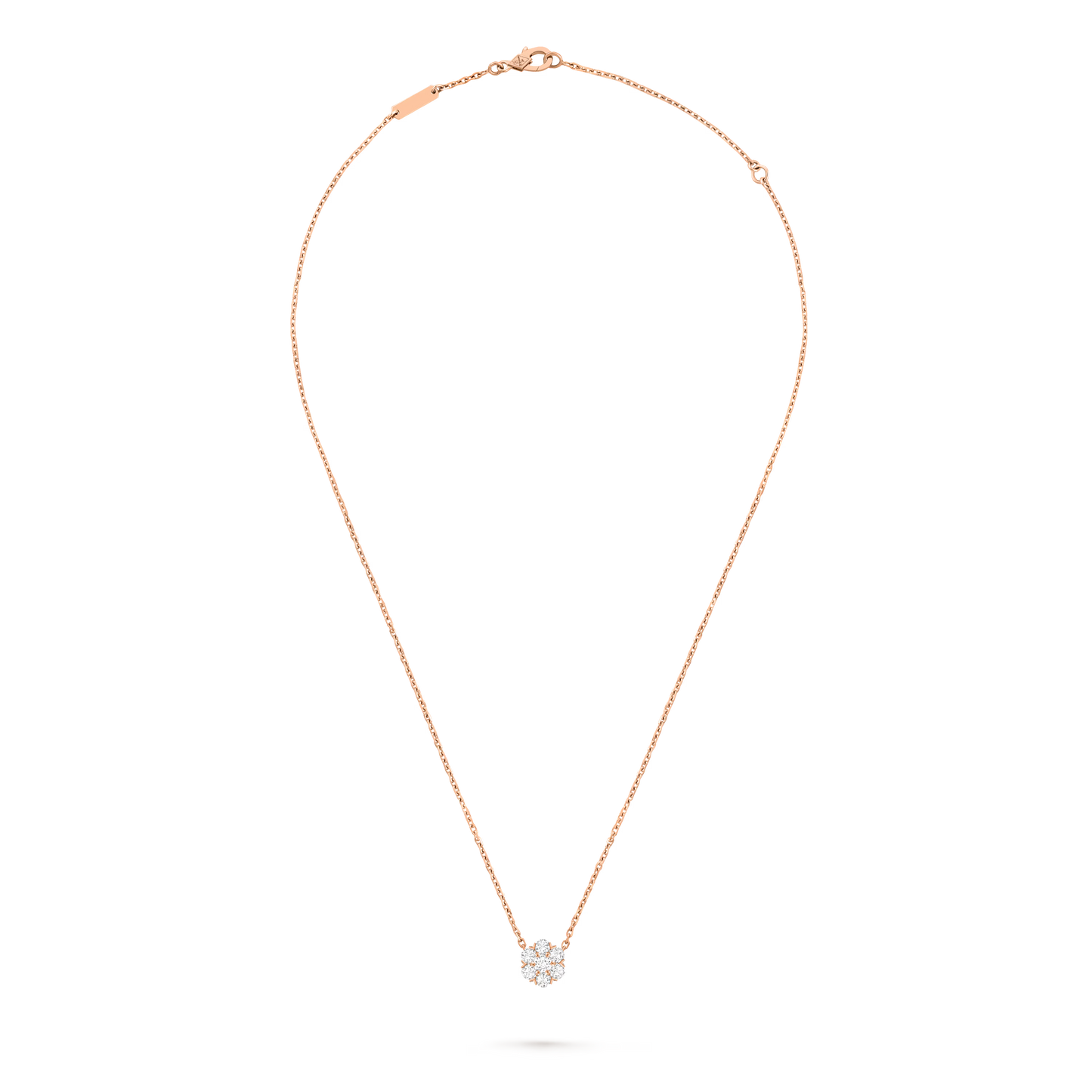 Fleurette pendant, 18K rose gold, round diamonds.