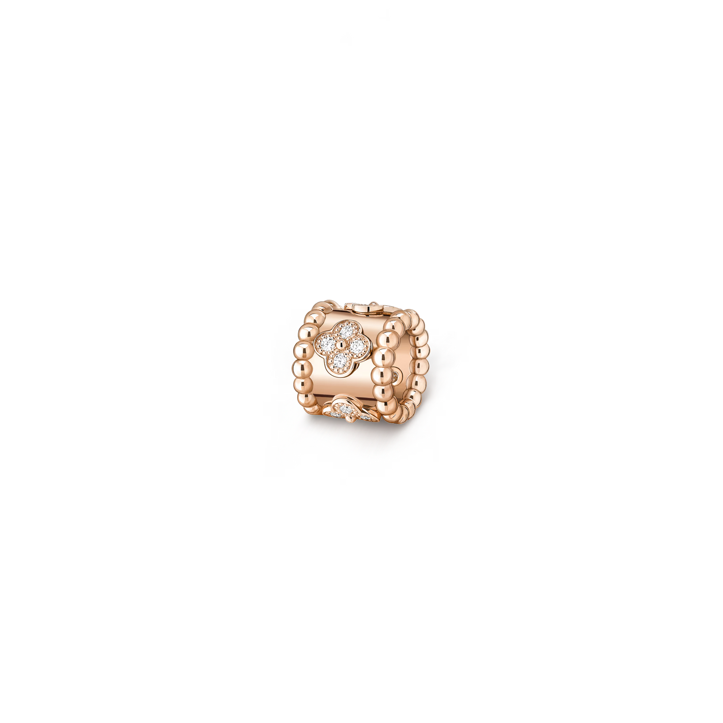 Perlée clovers pendant, 18K rose gold, round diamonds.