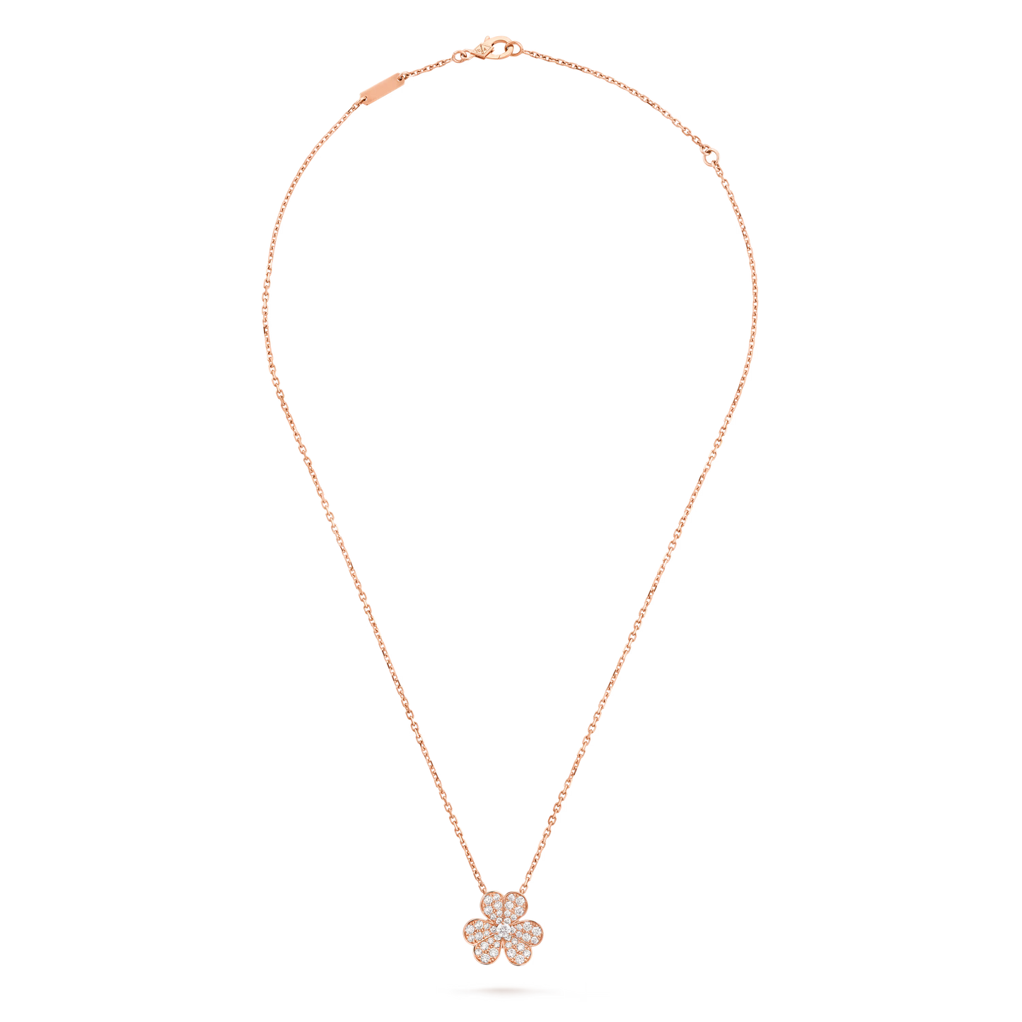 Frivole pendant, small model, 18K rose gold, round diamonds.