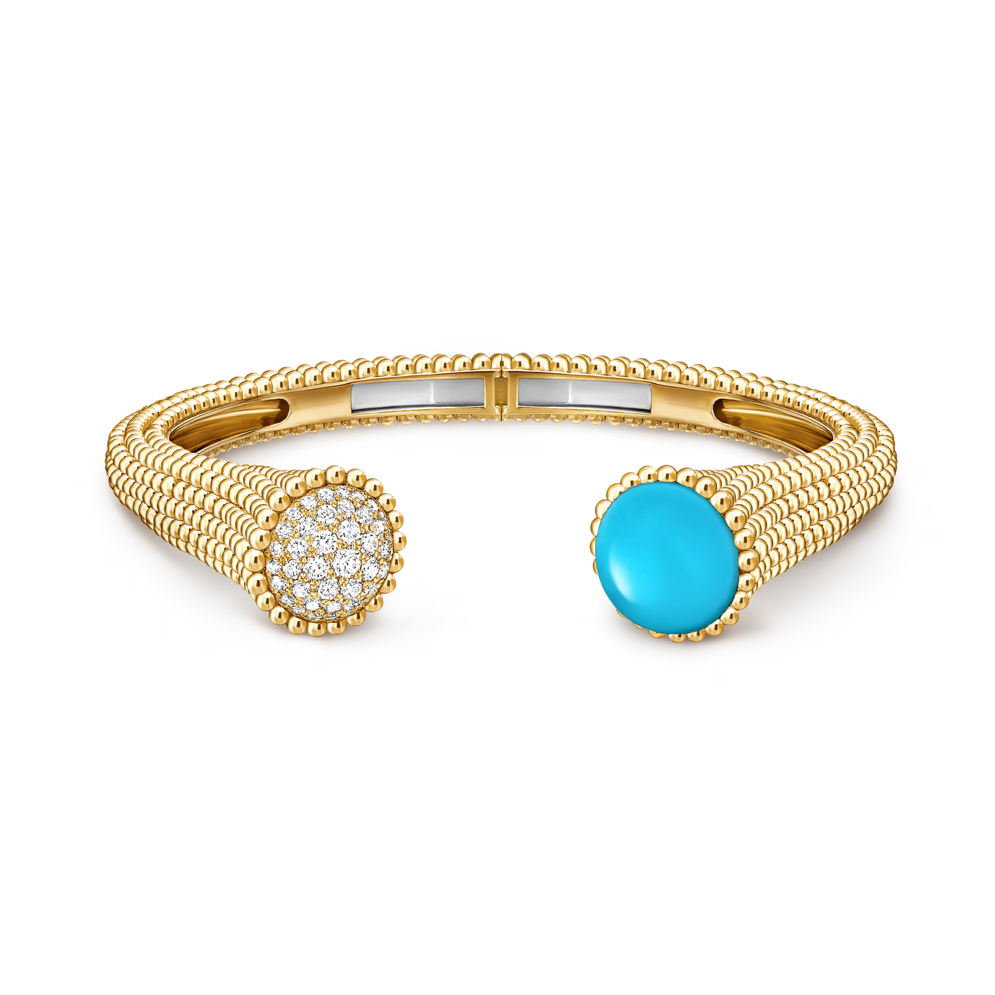 Perlée couleurs bracelet, 18K yellow gold, turquoise, round diamonds, medium model.