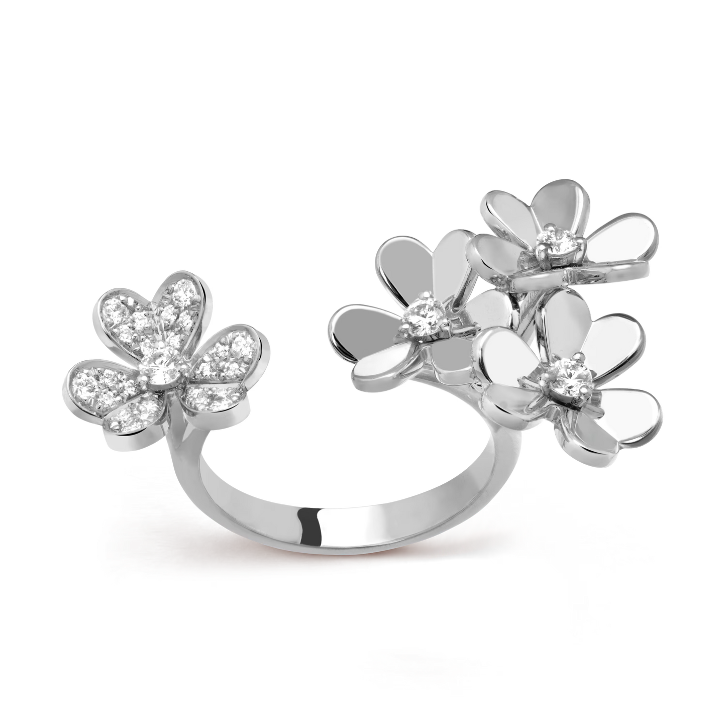 Frivole Between the Finger ring, rhodium plated 18K white gold, round diamonds.