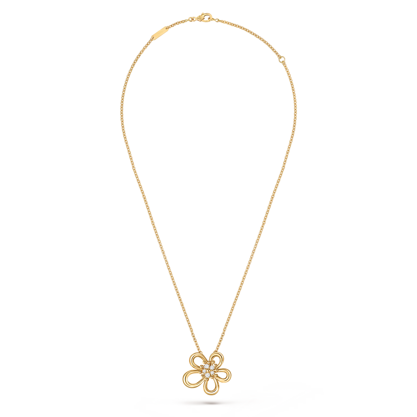 Flowerlace pendant, small model, yellow gold, round diamonds.