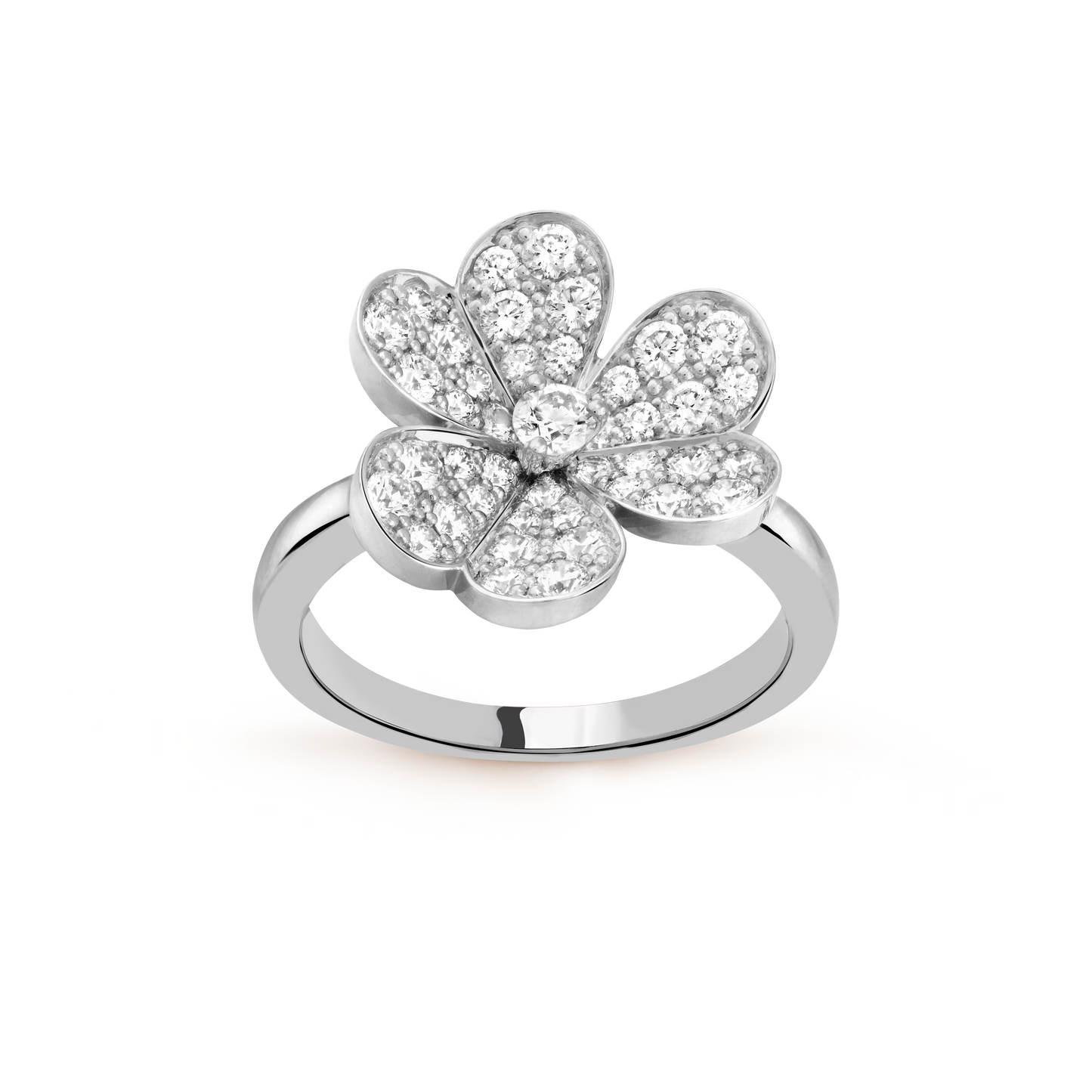 Frivole ring, 1 flower, rhodium plated 18K white gold, round diamonds.