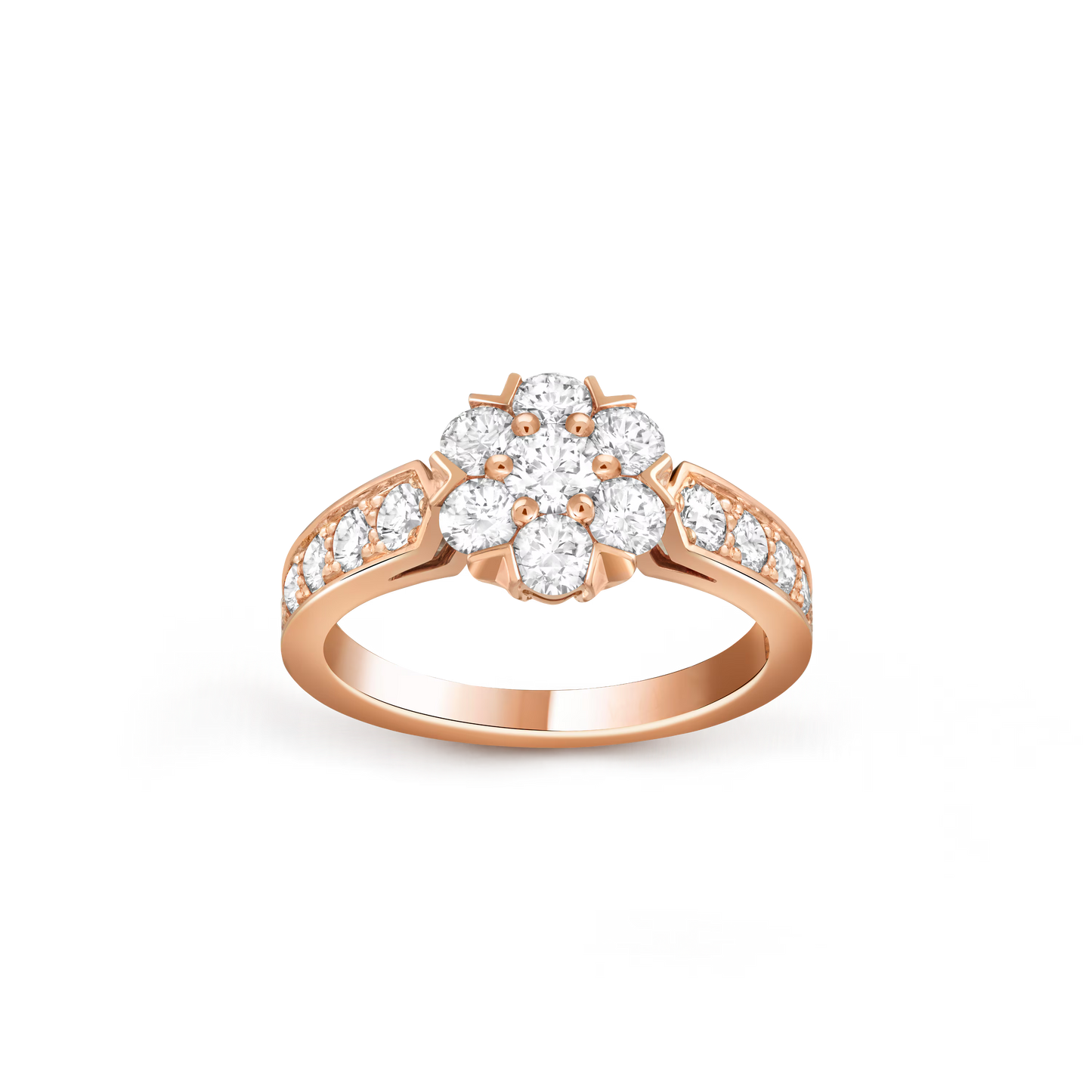 Fleurette ring, 18K rose gold, round diamonds.