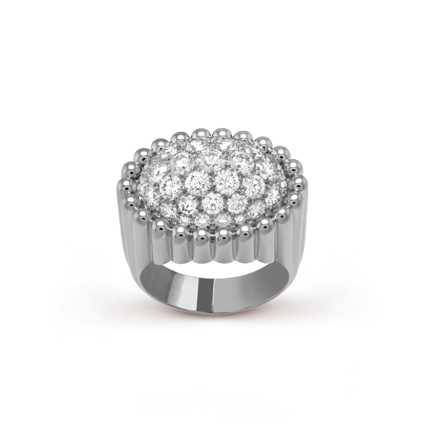 Perlée diamonds pavé ring, rhodium plated 18K white gold, round diamonds.