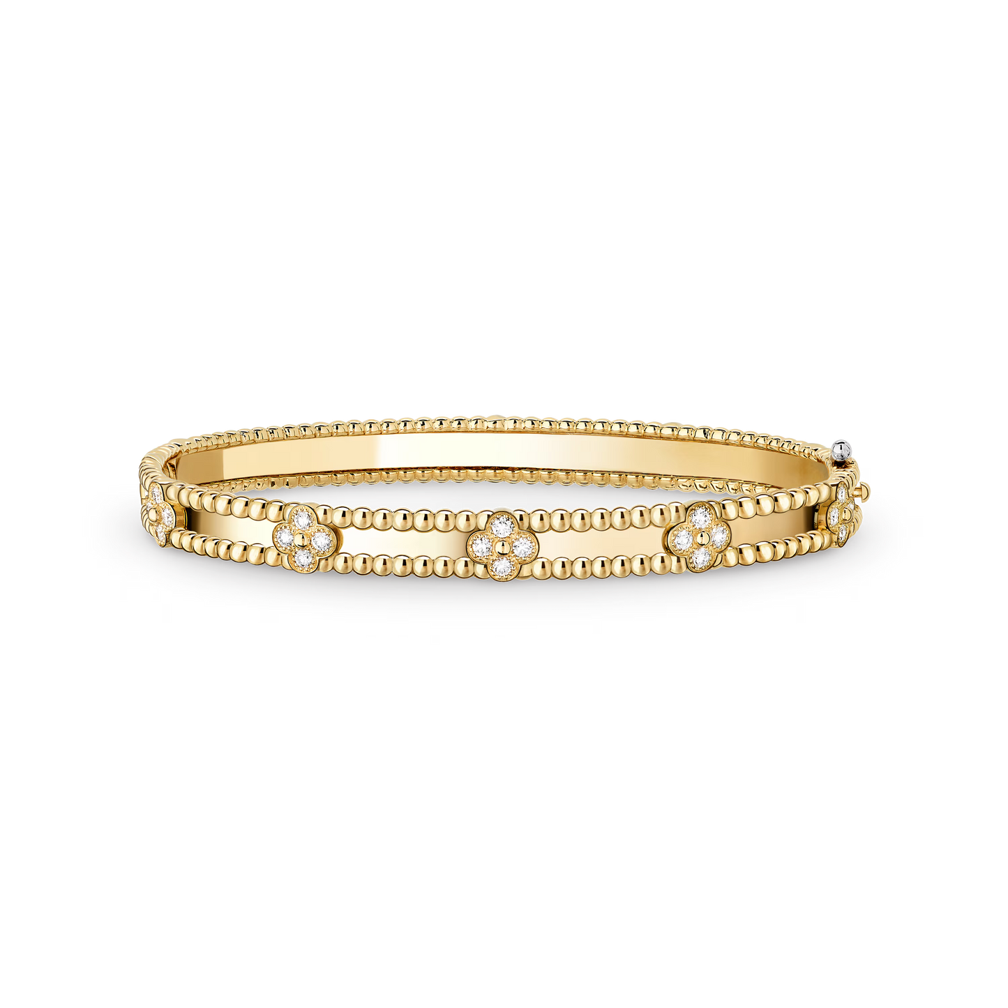Perlée sweet clovers bracelet, 18K yellow gold, round diamonds, medium model.