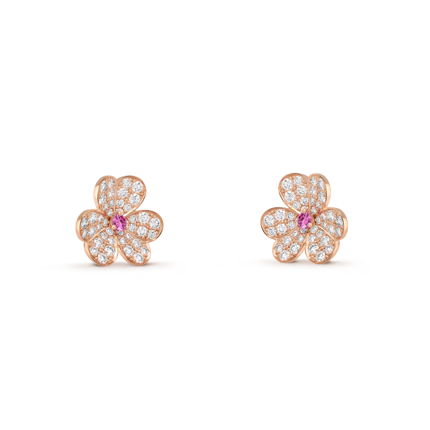 Frivole earrings, small model, 18K rose gold, round pink sapphires, round diamonds