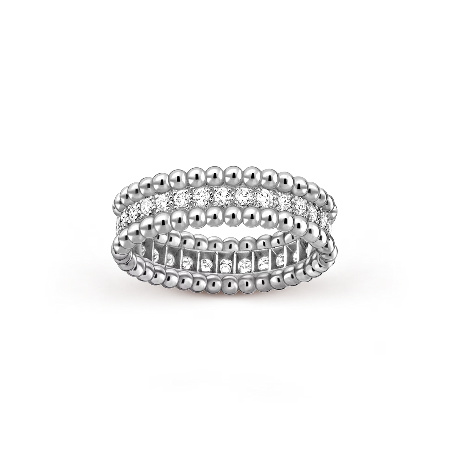 Perlée diamonds ring, 1 row, rhodium plated 18K white gold, round diamonds.