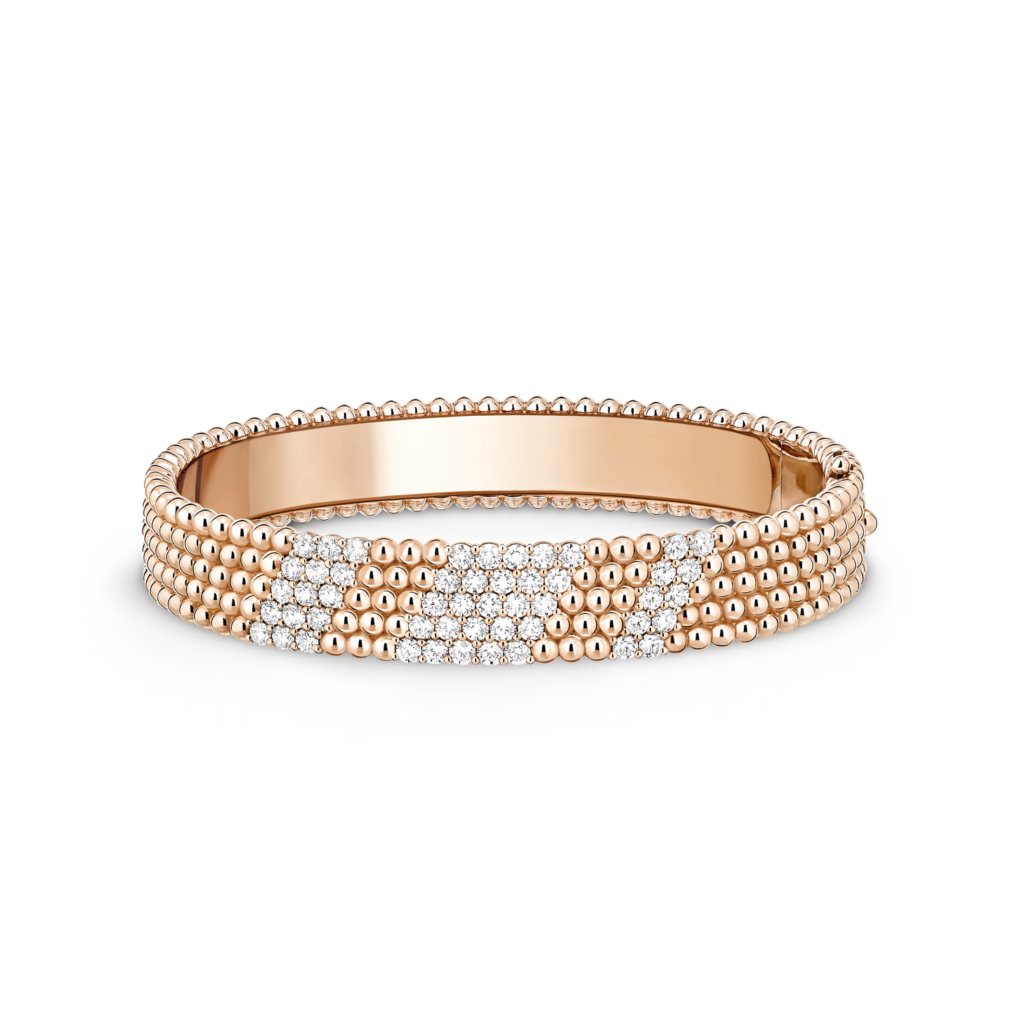 Perlée diamonds bracelet, 5 rows, 18K rose gold, round diamonds, medium model.