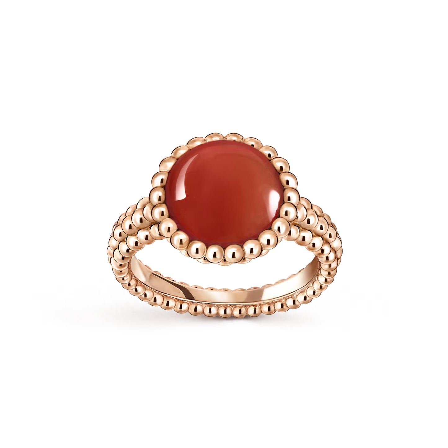 Perlée couleurs ring, 18K rose gold, carnelian.