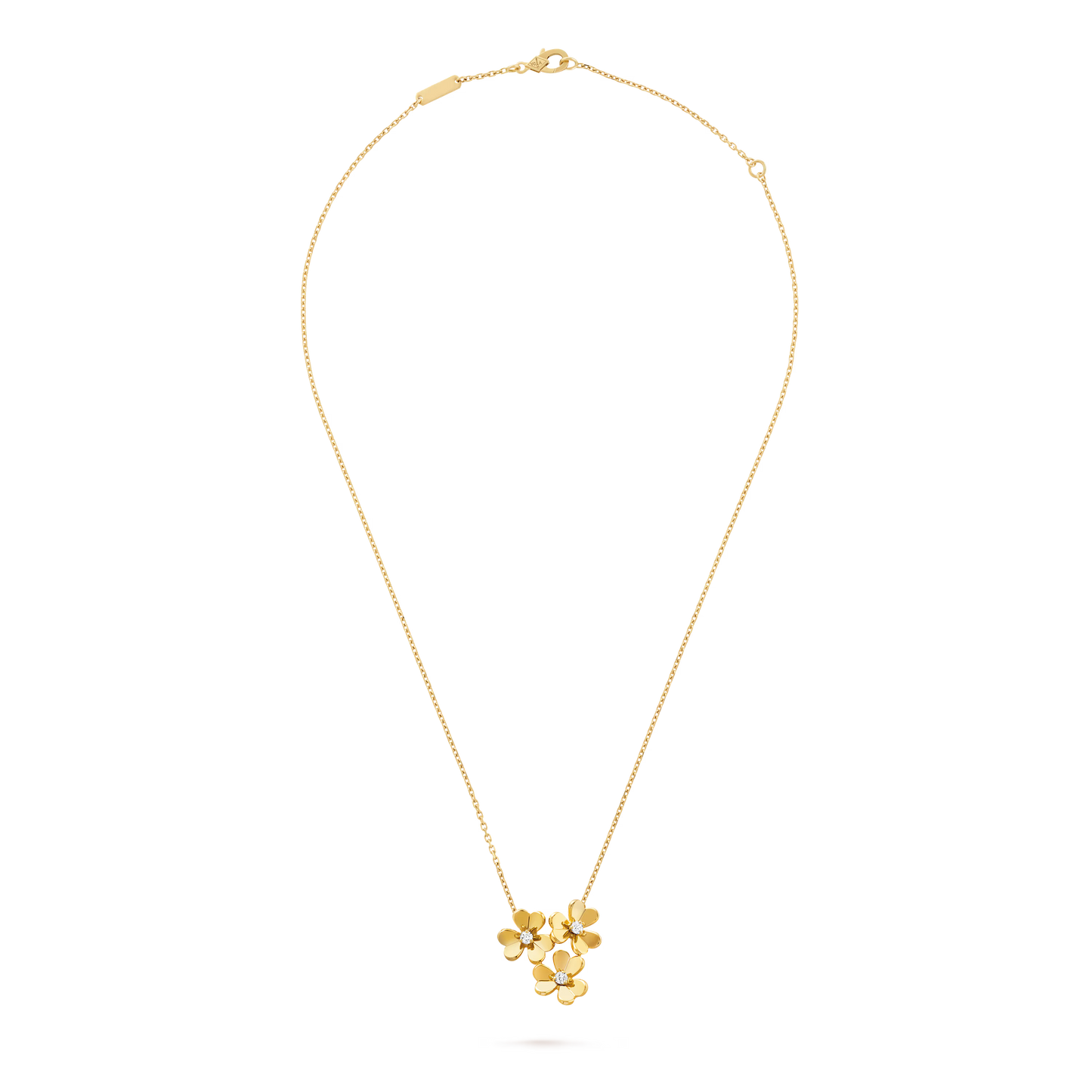 Frivole pendant, 3 flowers, mini model, 18K yellow gold, round diamonds.