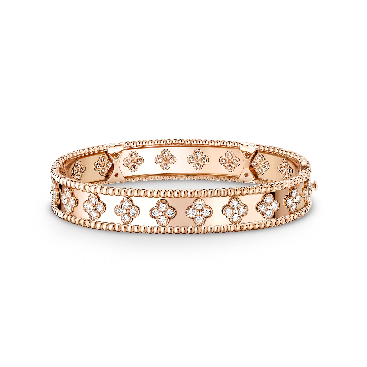 Perlée clovers bracelet, 18K rose gold, round diamonds, medium model.