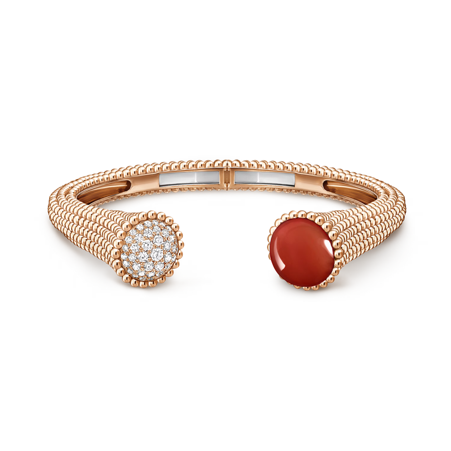 Perlée couleurs bracelet, 18K rose gold, carnelian, round diamonds, medium model.