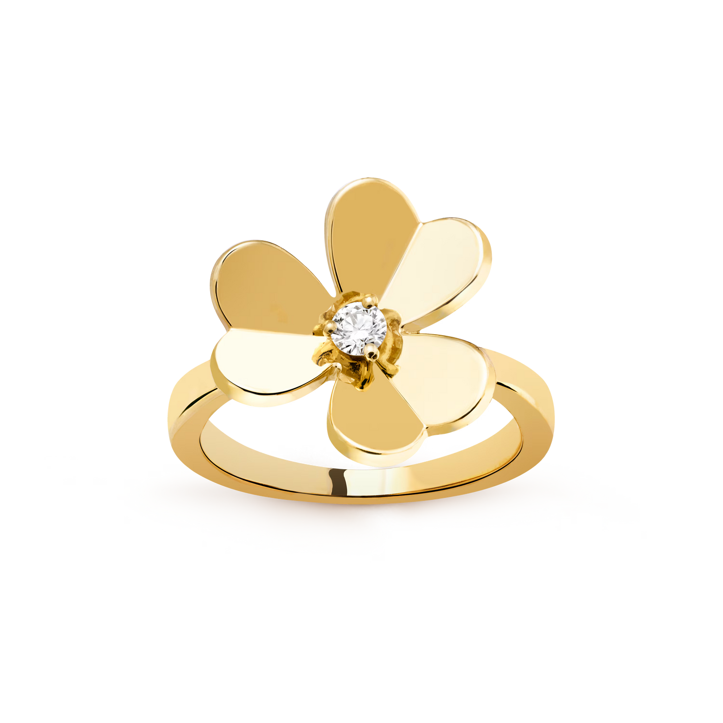Frivole ring, 1 flower, small model, 18K yellow gold, round diamond