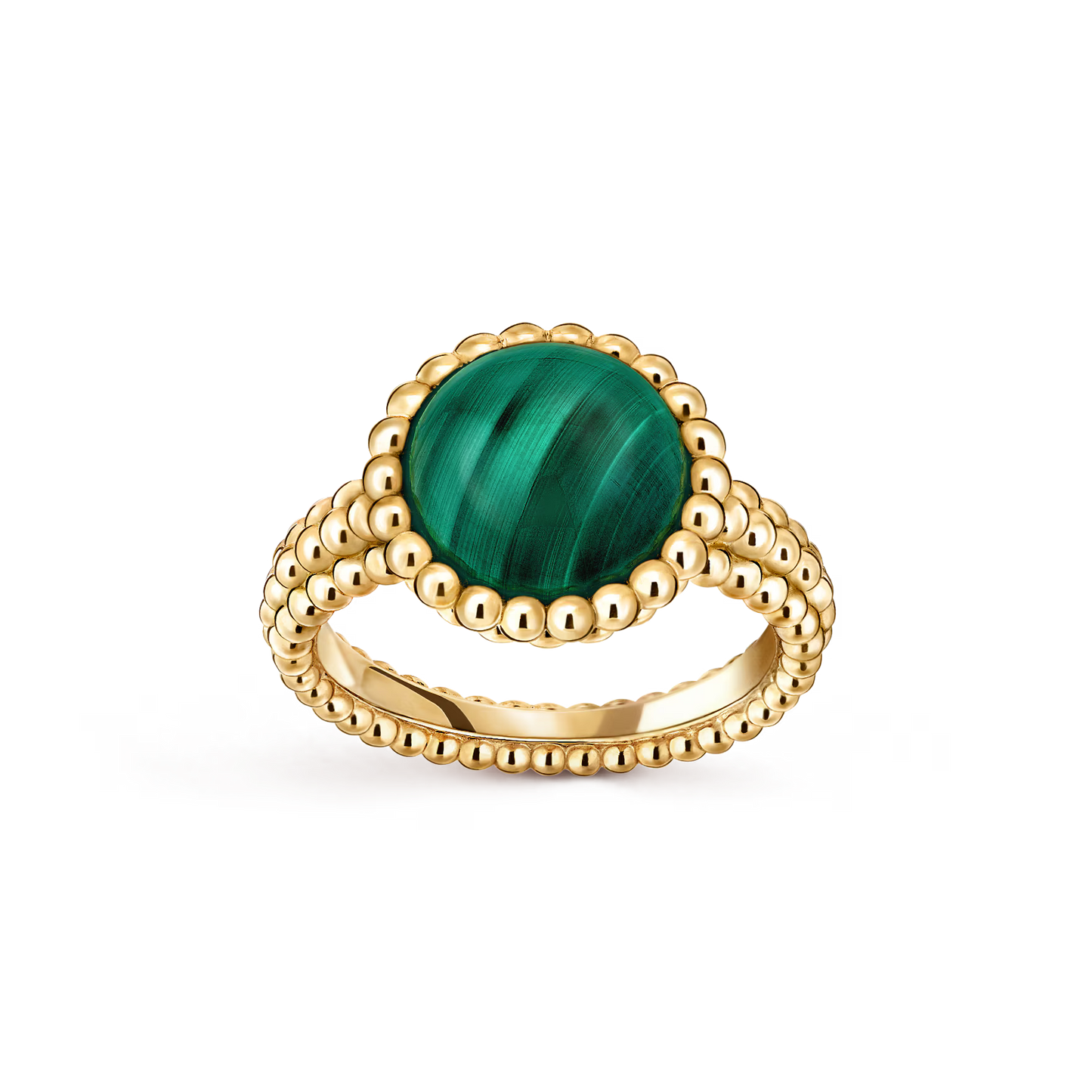 Perlée couleurs ring, 18K yellow gold, malachite.