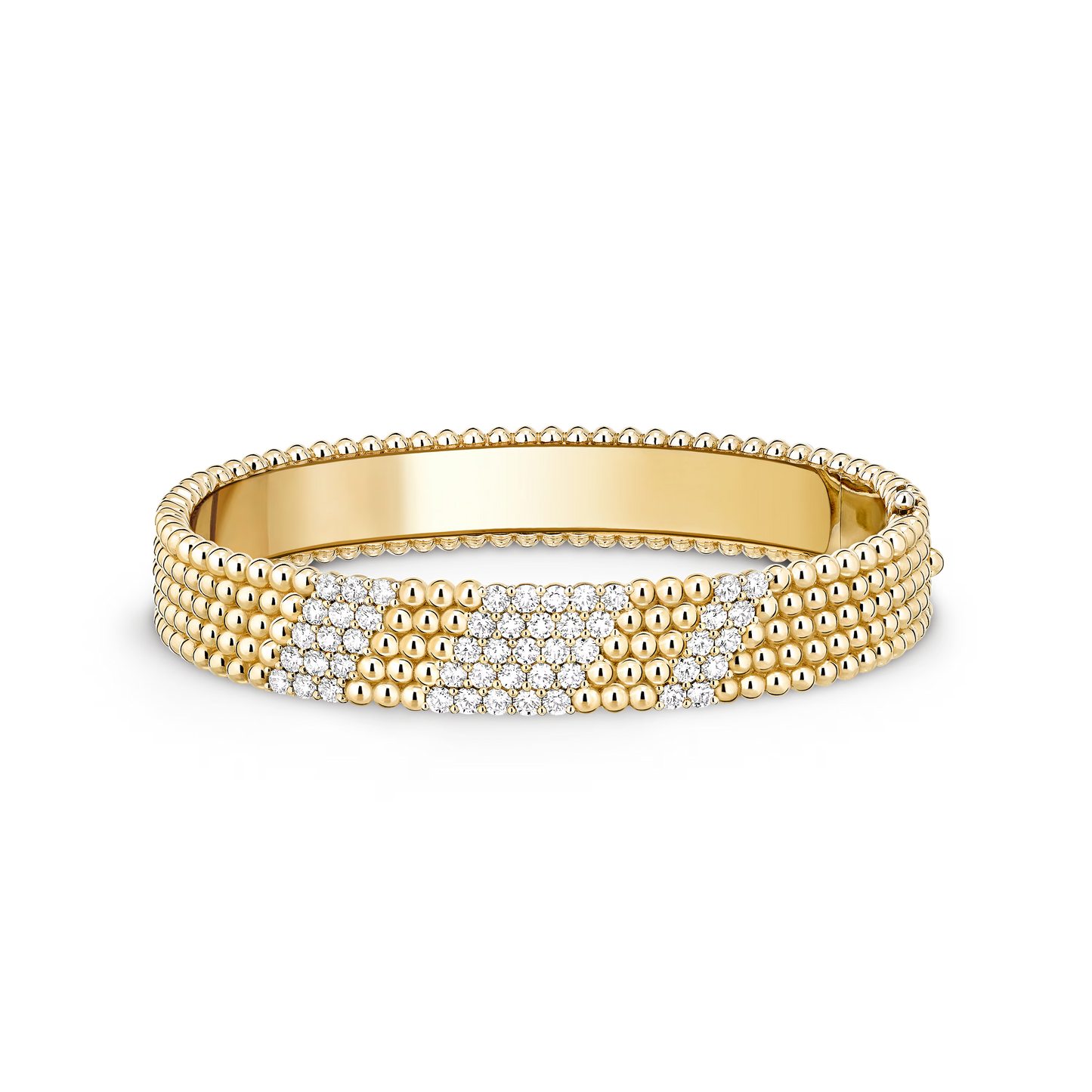 Perlée diamonds bracelet, 5 rows, 18K yellow gold, round diamonds, medium model.