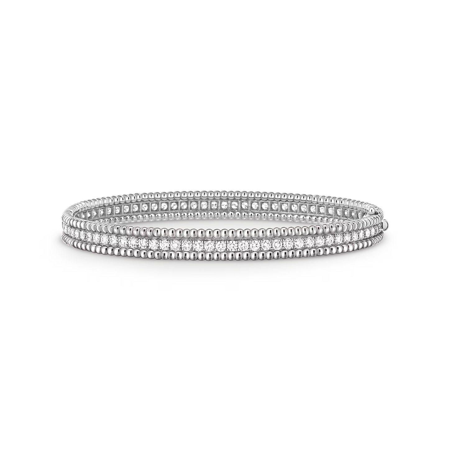 Perlée diamonds bracelet, 1 row, rhodium plated 18K white gold, round diamonds, medium model.