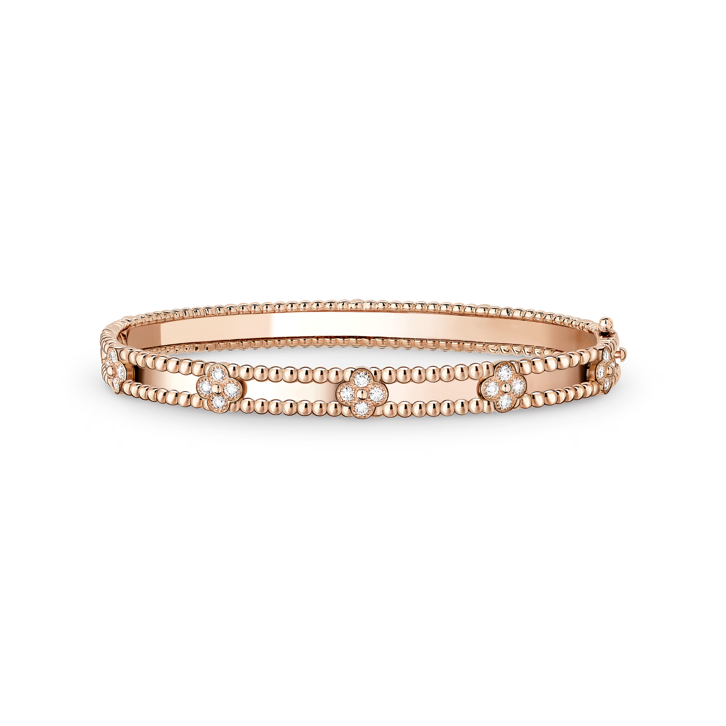 Perlée sweet clovers bracelet, 18K rose gold, round diamonds, medium model.