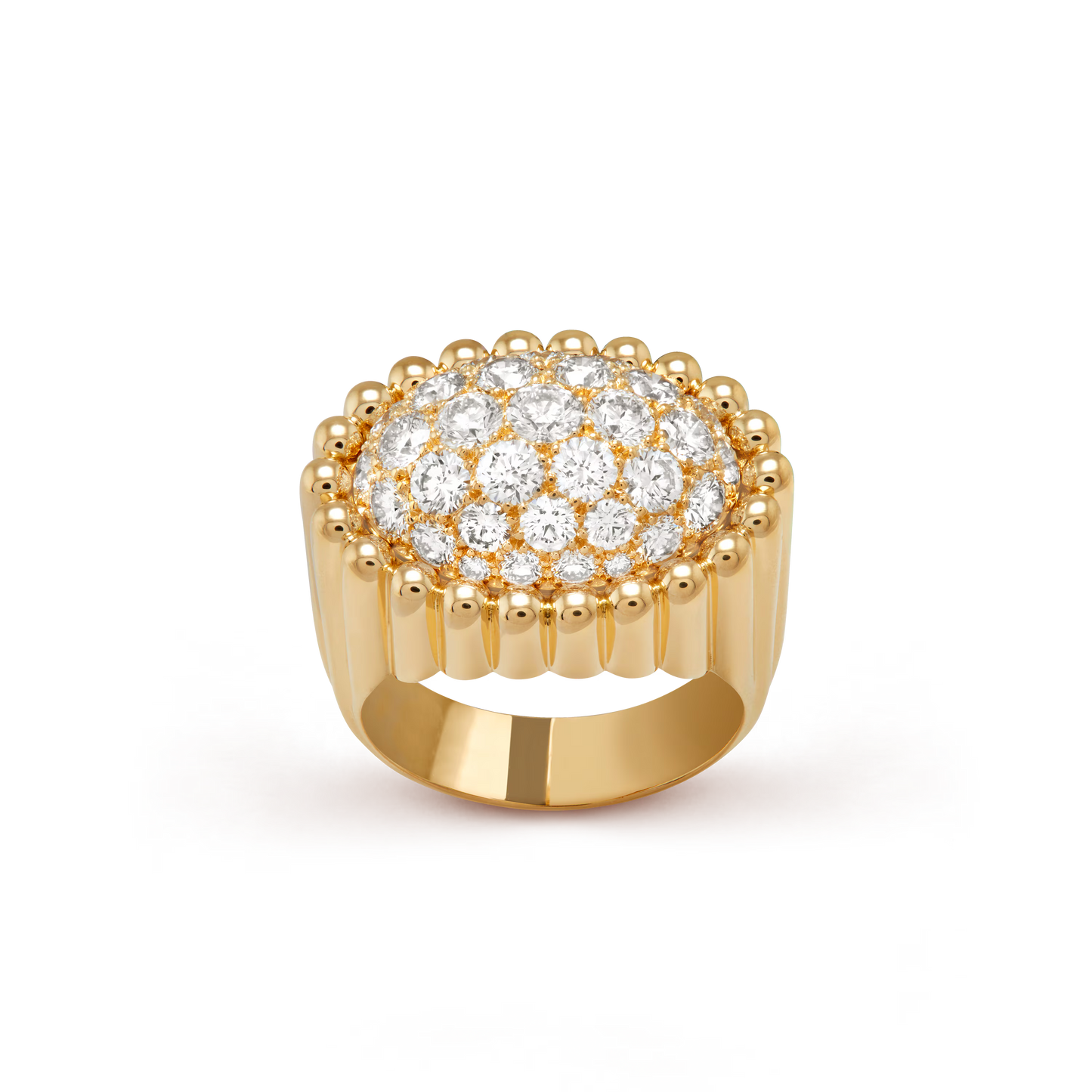 Perlée diamonds pavé ring, 18K yellow gold, round diamonds.