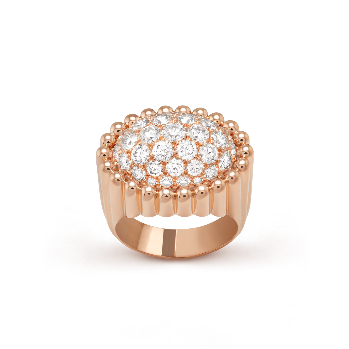 Perlée diamonds pavé ring, 18K rose gold, round diamonds.