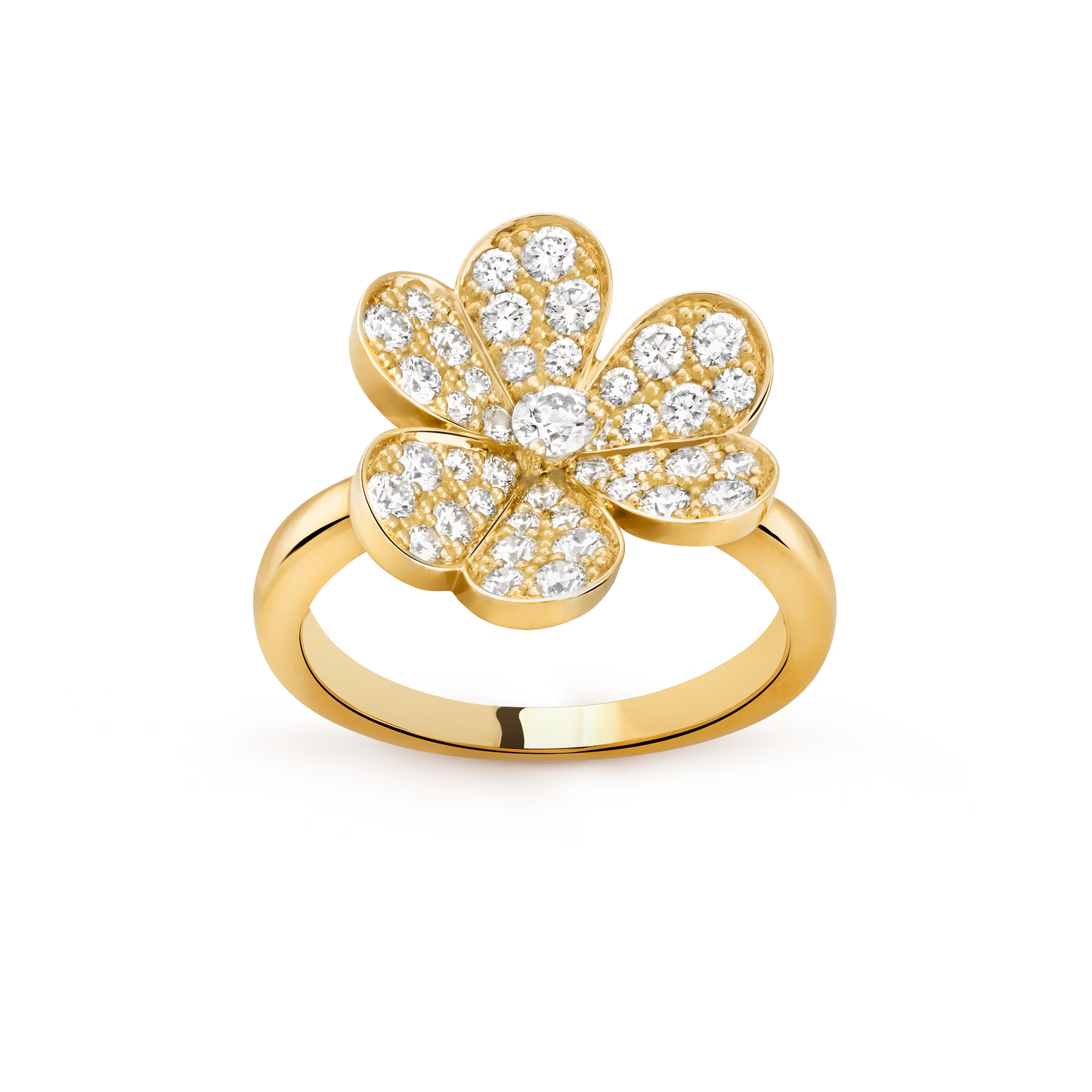 Frivole ring, 1 flower, small model, 18K yellow gold, round diamonds.