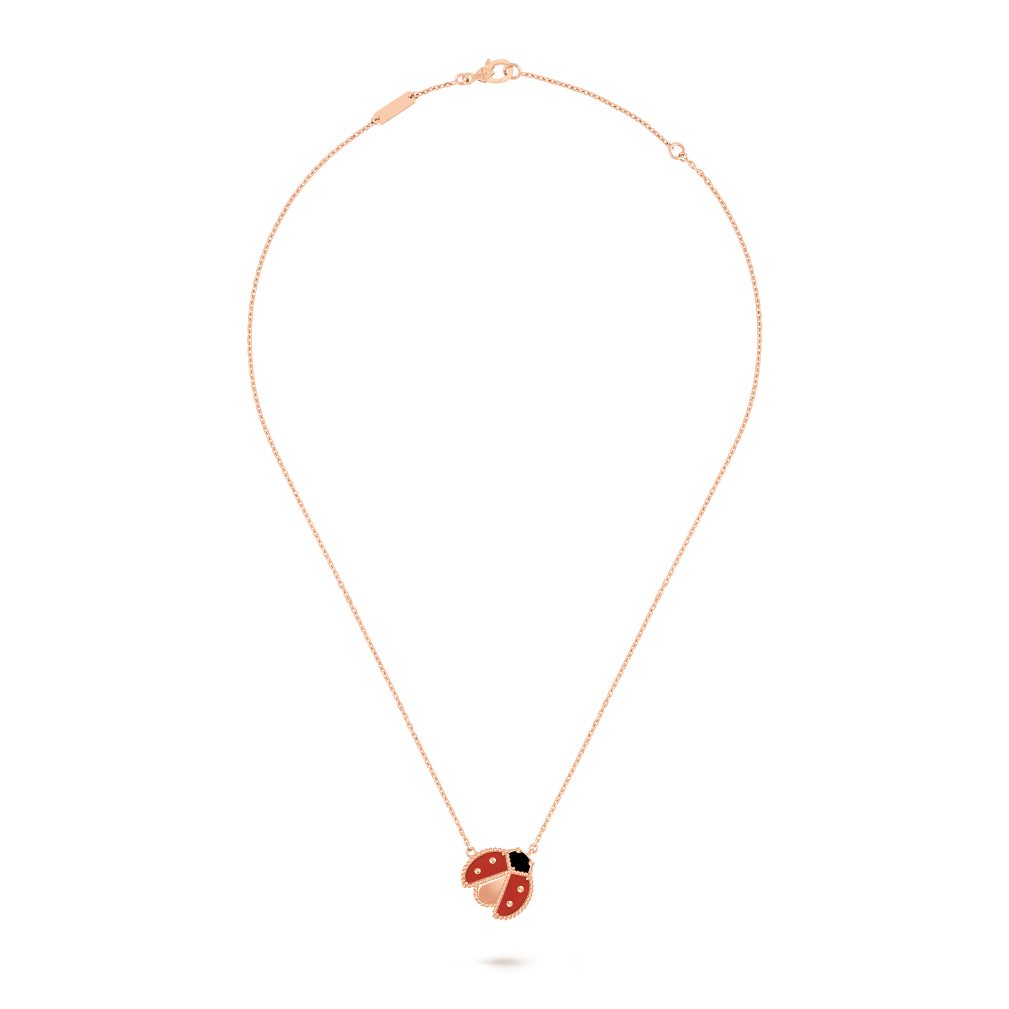 Lucky Spring pendant, open wings ladybug, 18K rose gold, carnelian, onyx.