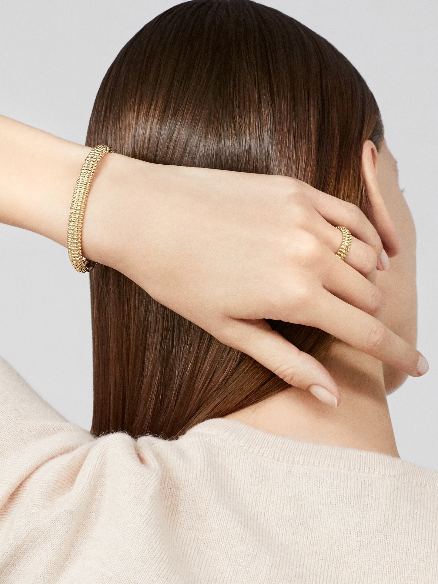Perlée pearls of gold ring, 3 rows, 18K yellow gold.