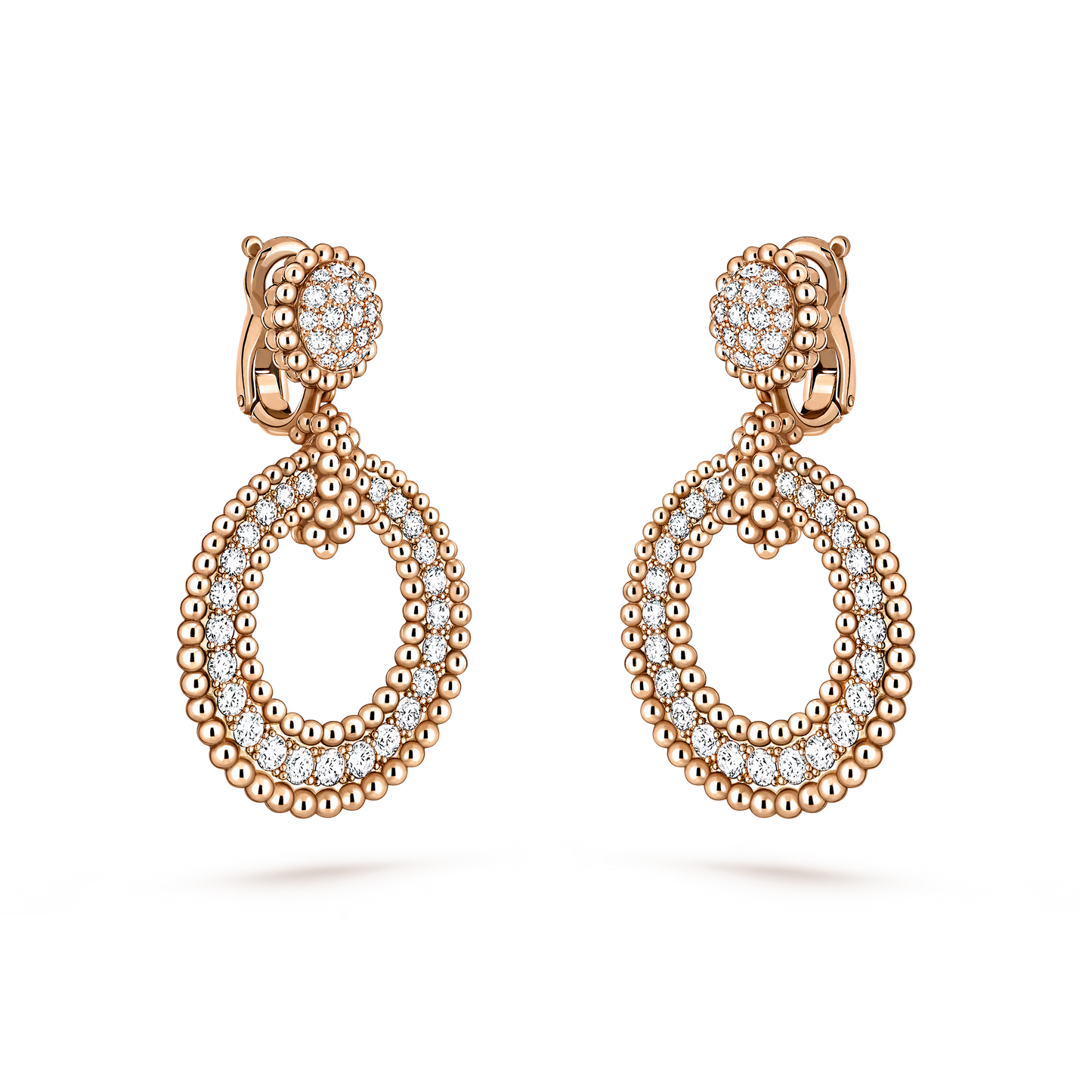 Perlée diamonds earrings, 18K rose gold, round diamonds.