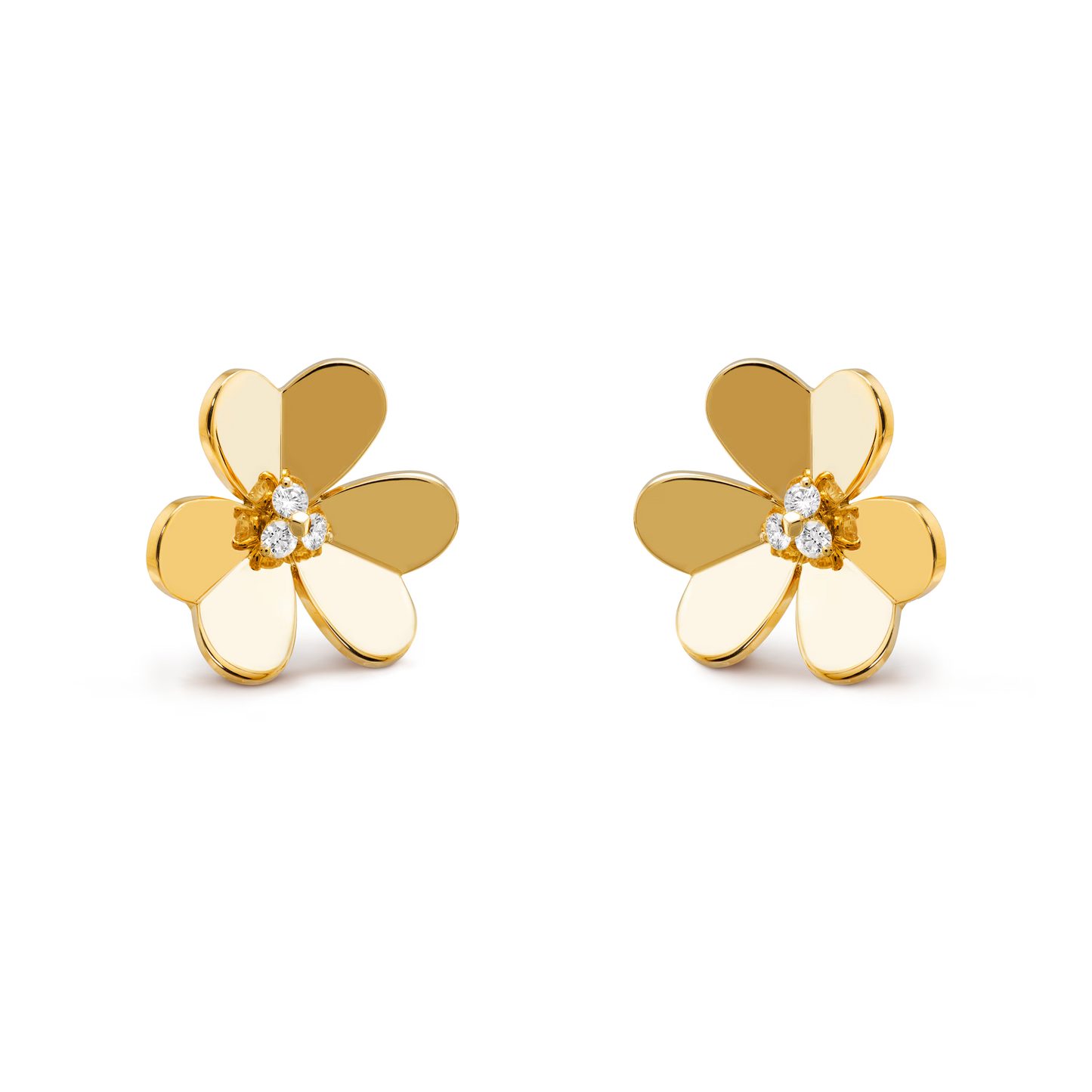 Frivole earrings, large model, 18K yellow gold, round diamonds.