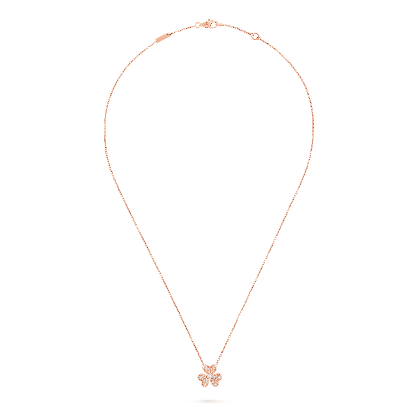 Frivole pendant, mini model, 18K rose gold, round diamonds.