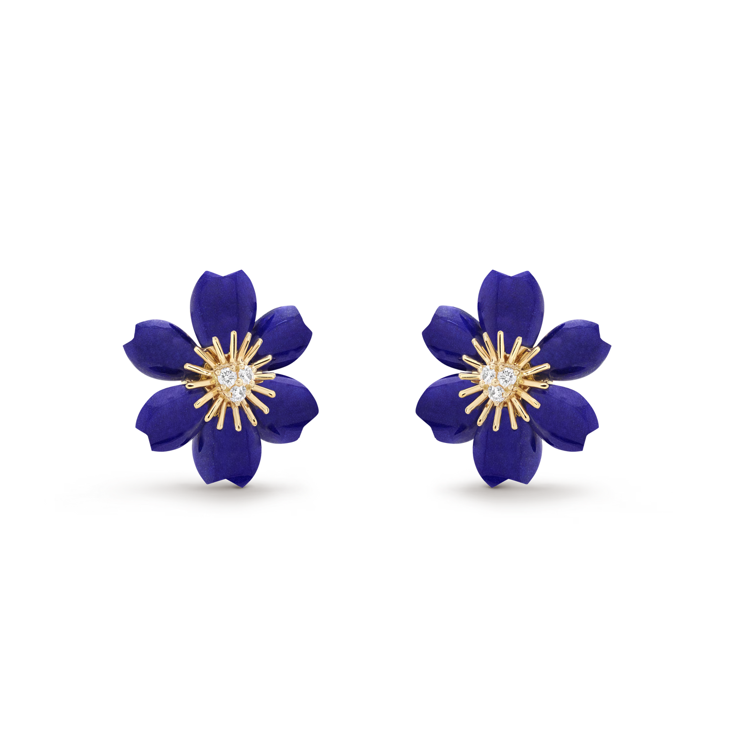 Rose de Noël earrings, mini model, 18K yellow gold, lapis lazuli, round diamonds.
