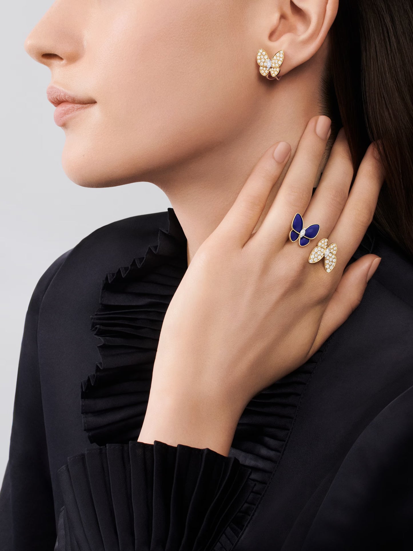 Two Butterfly ring, 18K yellow gold, rhodium plated 18K white gold, round and marquise-cut diamonds.