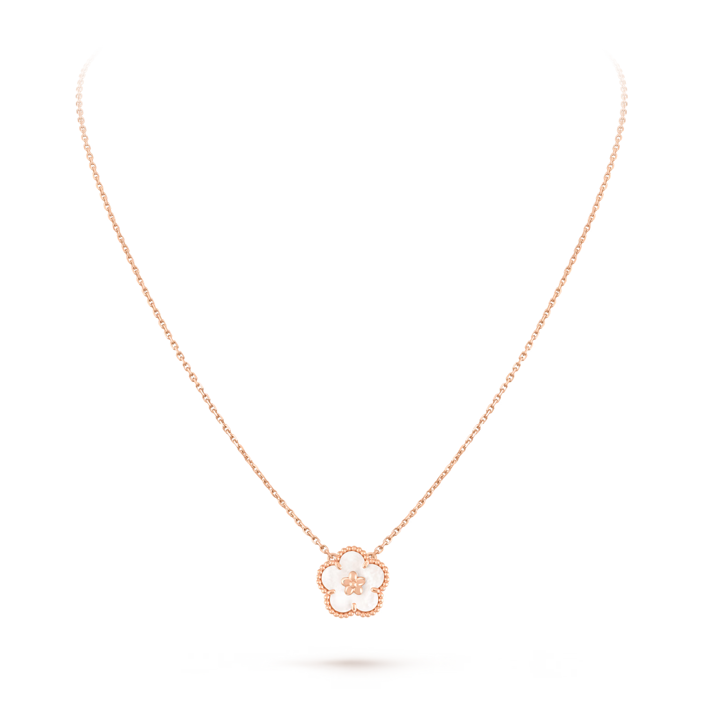 Lucky Spring pendant, plum blossom, 18K rose gold, white mother-of-pearl.
