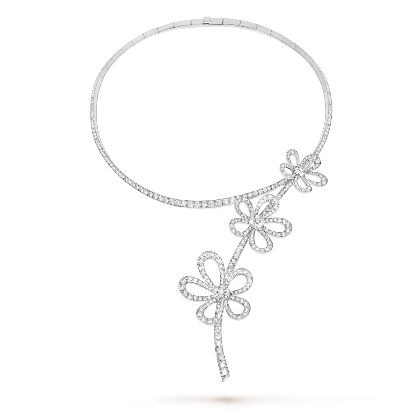Flowerlace necklace, Rhodium plated 18K white gold, diamonds.