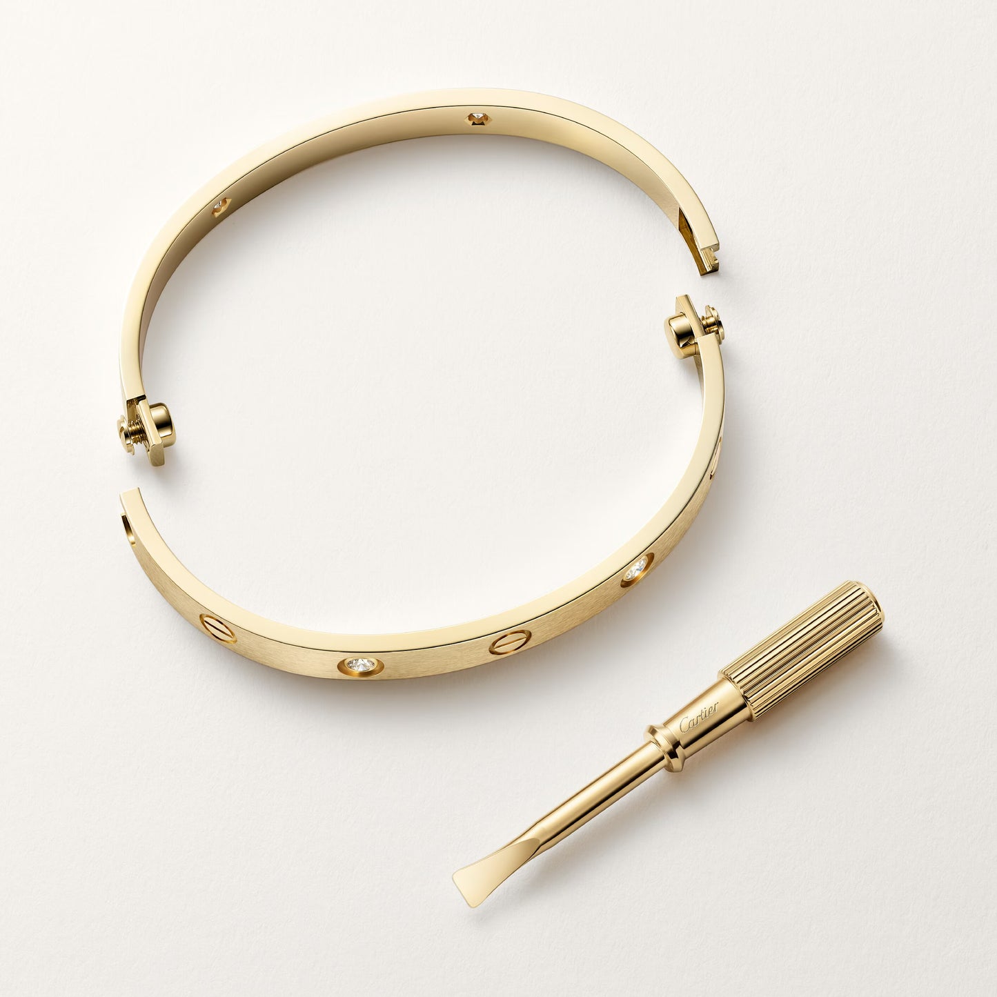 LOVE bracelet , 18K yellow gold classic model, brushed, 4 diamonds.