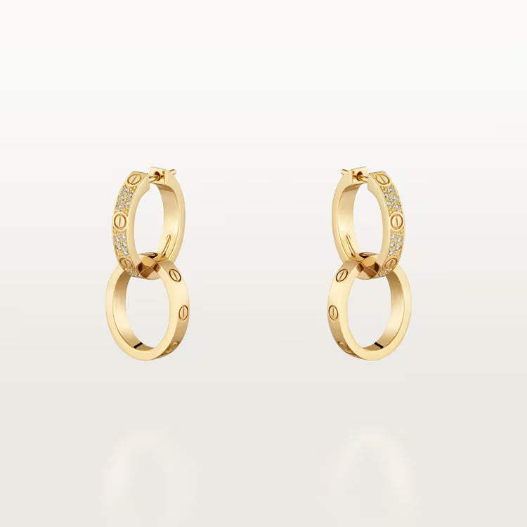 LOVE earrings, multiwear, half-paved. 18k GOLD