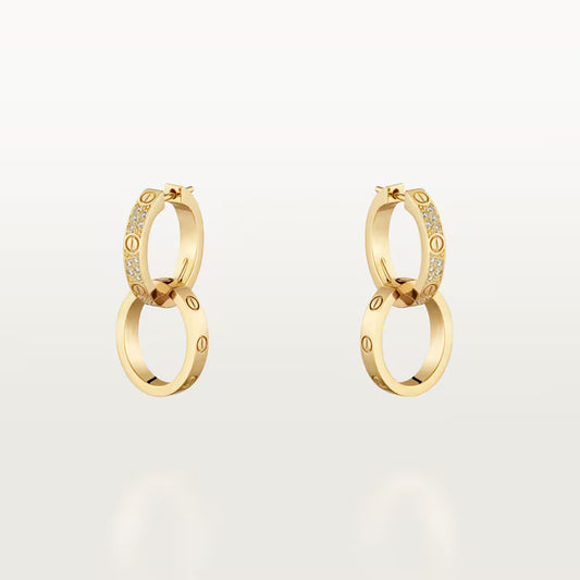 LOVE earrings, multiwear, half-paved. 18k GOLD