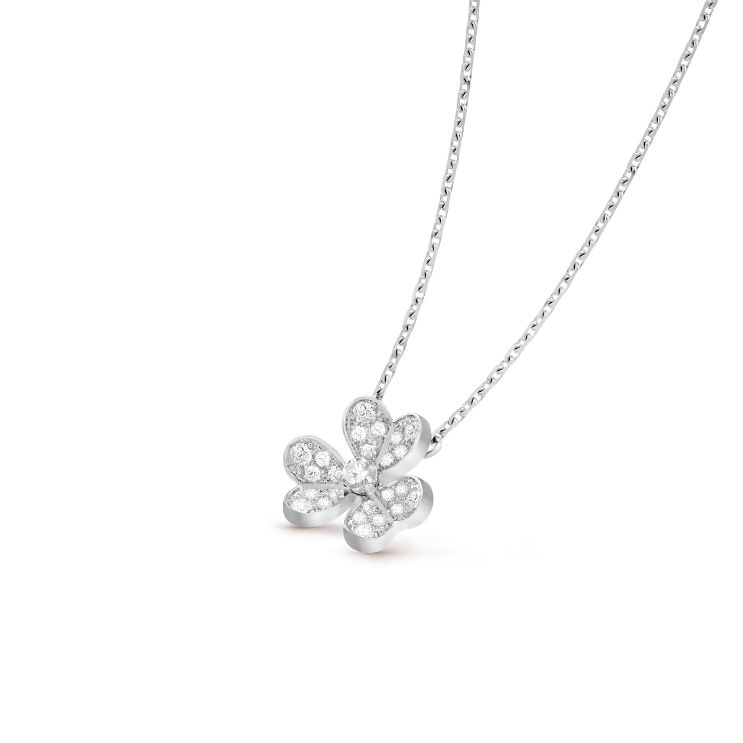 Frivole pendant, mini model, rhodium plated 18K white gold, round diamonds.