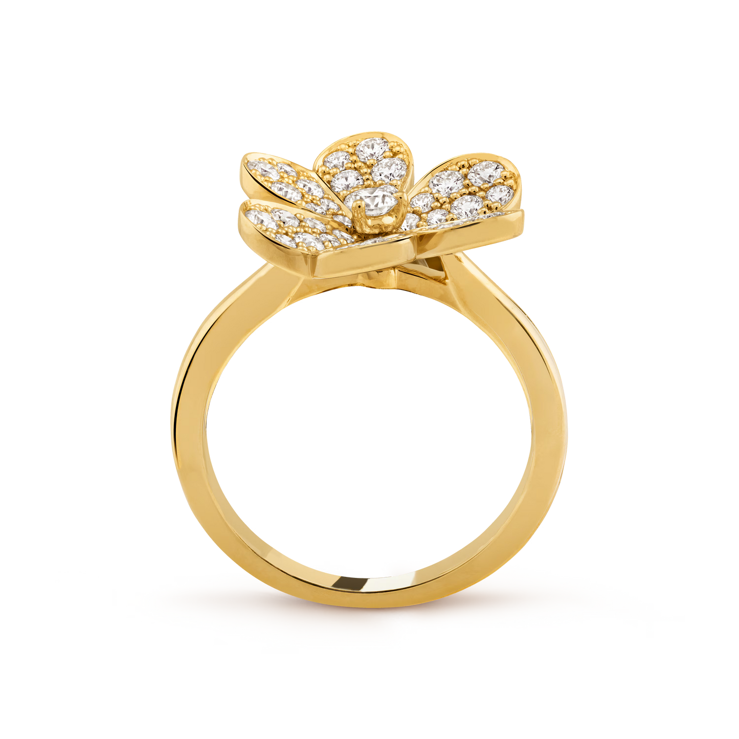 Frivole ring, 1 flower, small model, 18K yellow gold, round diamonds.