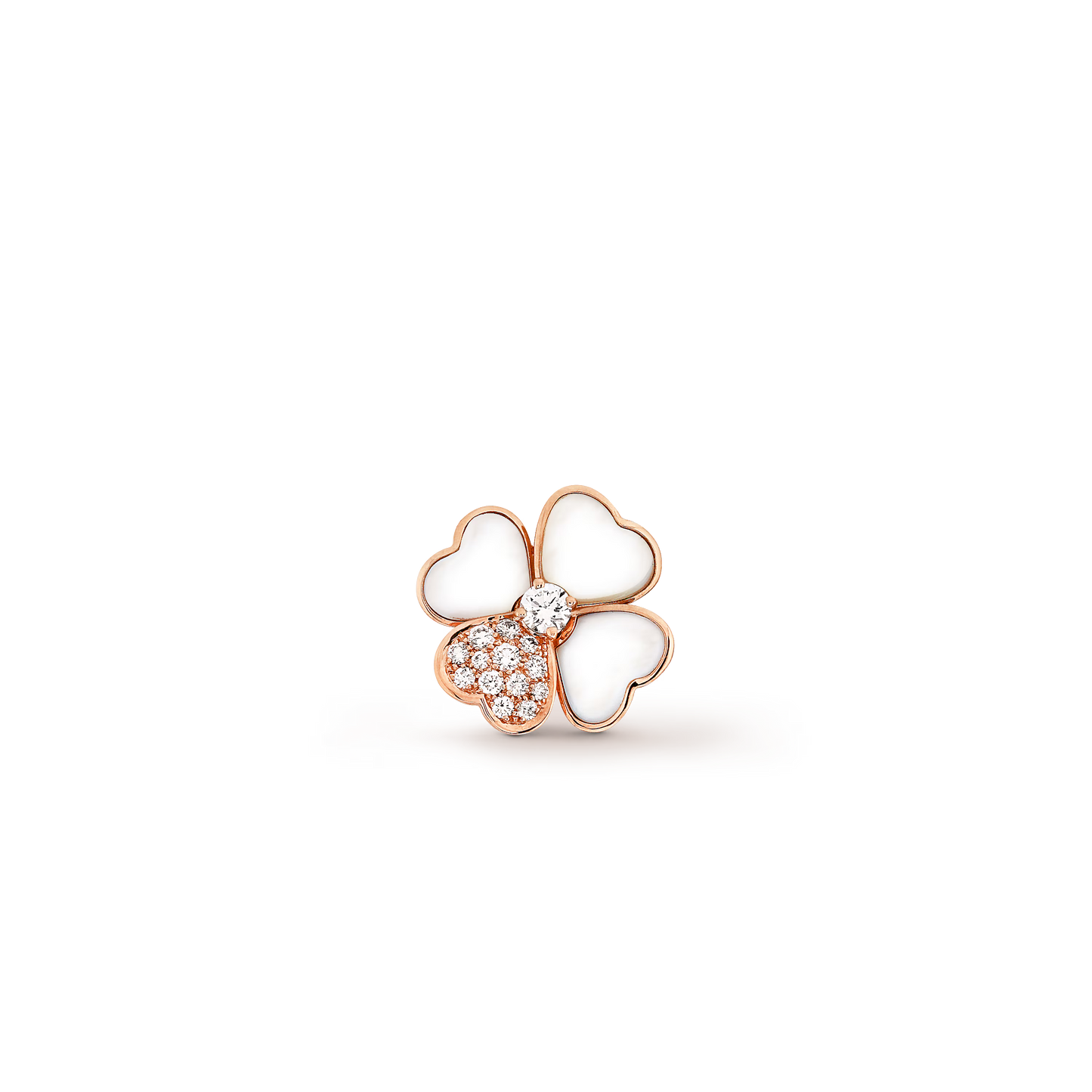 Cosmos medium model clip pendant, 18K rose gold, white mother-of-pearl, round diamonds.