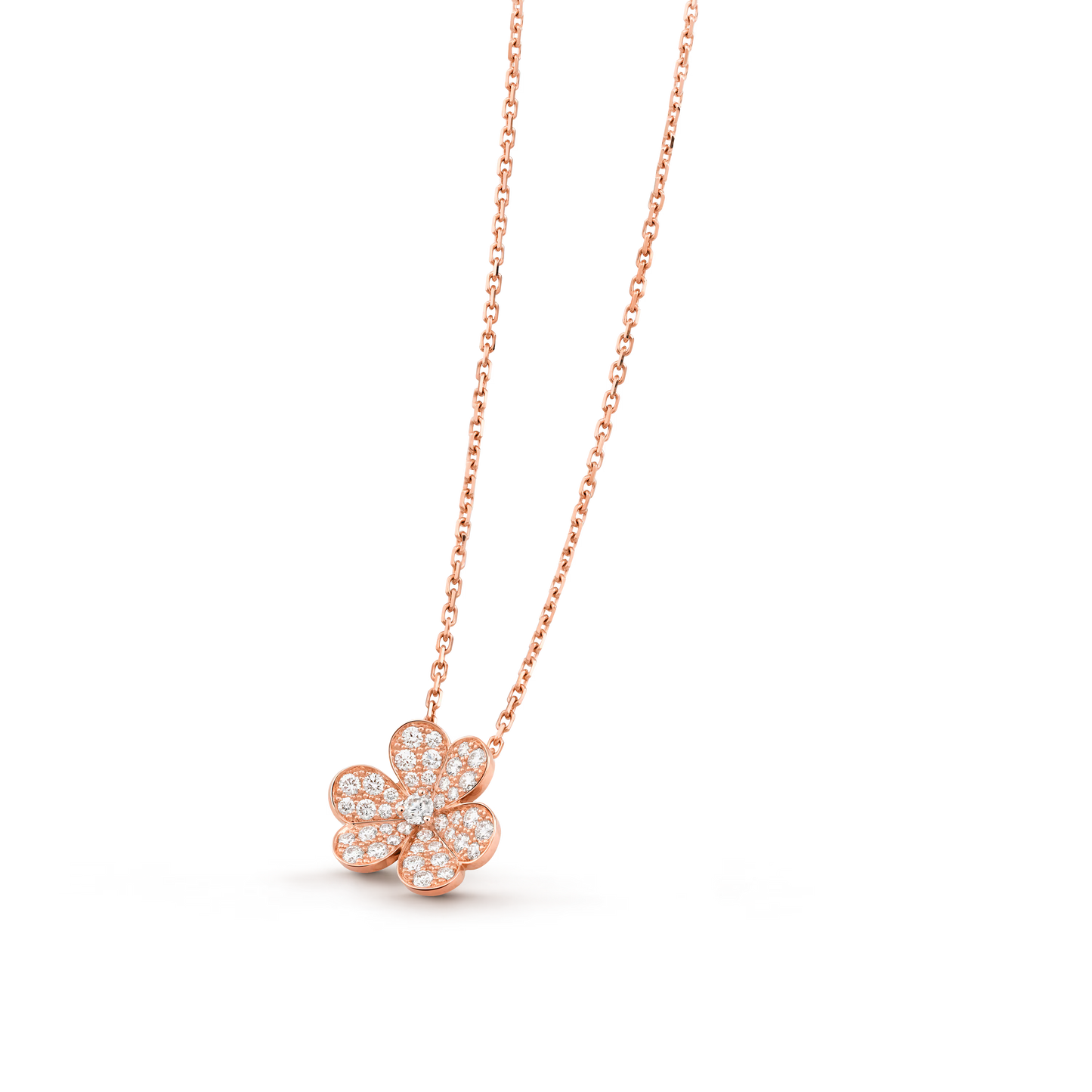 Frivole pendant, small model, 18K rose gold, round diamonds.