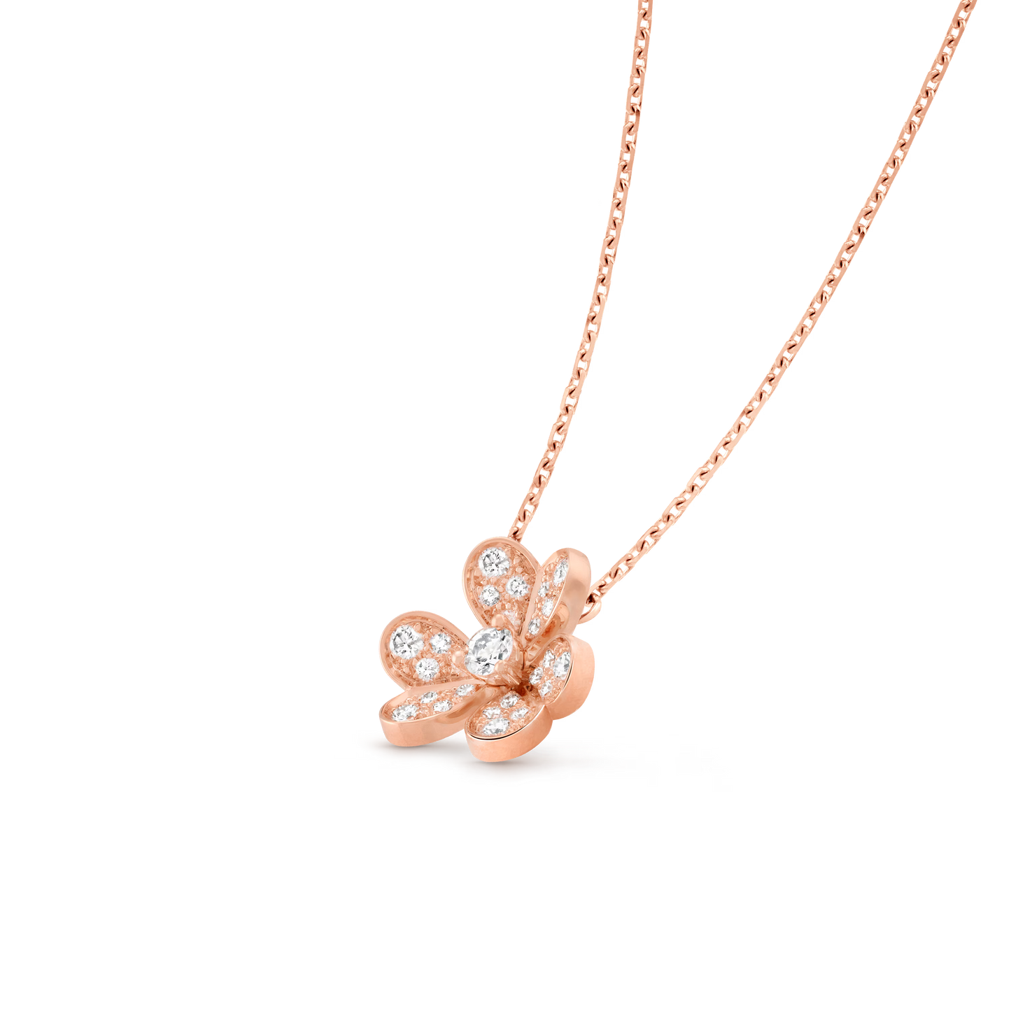 Frivole pendant, mini model, 18K rose gold, round diamonds.