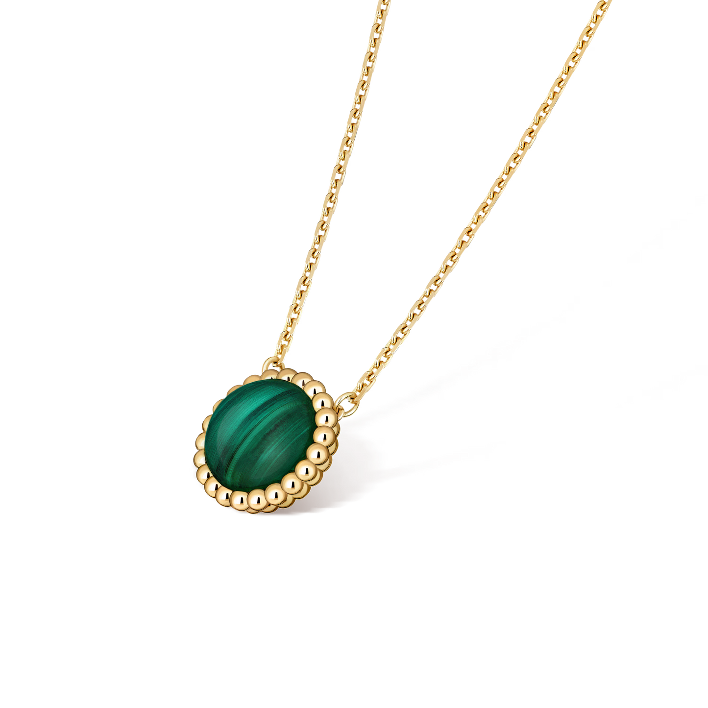 Perlée couleurs pendant, 18K yellow gold, malachite.