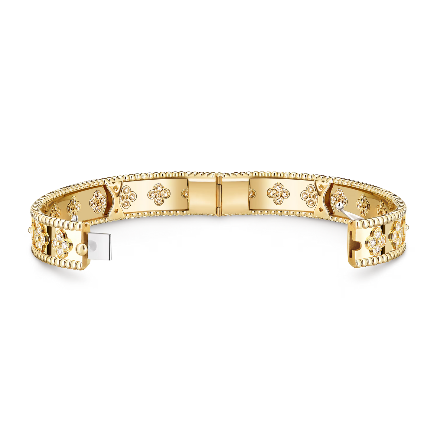 Perlée clovers bracelet, 18K yellow gold, round diamonds, medium model.