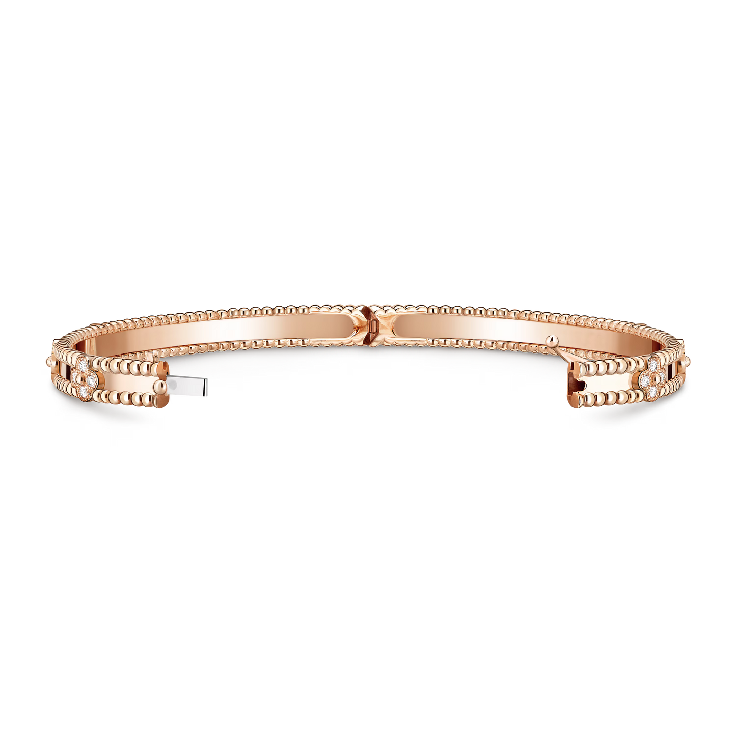 Perlée sweet clovers bracelet, 18K rose gold, round diamonds, medium model.