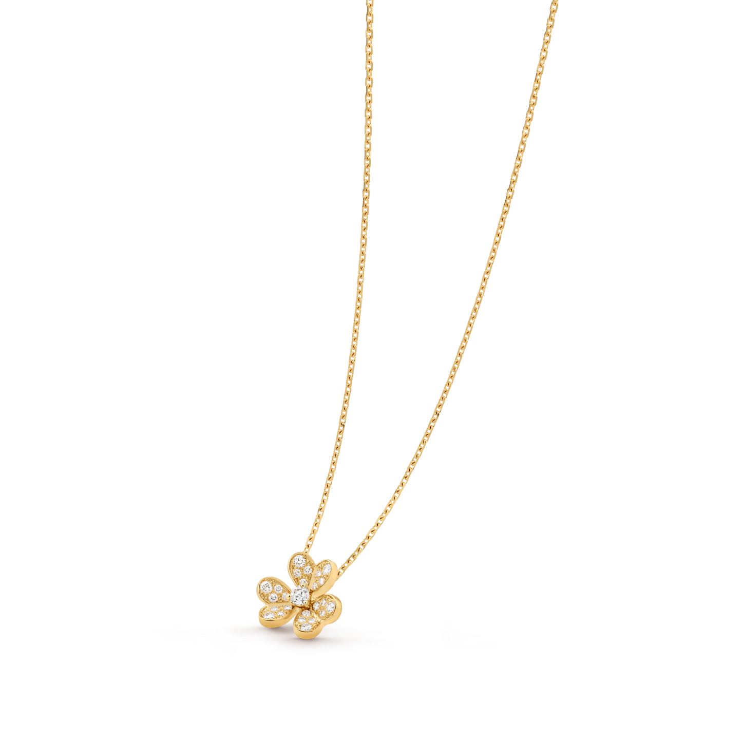 Frivole pendant, mini model, 18K yellow gold, round diamonds.