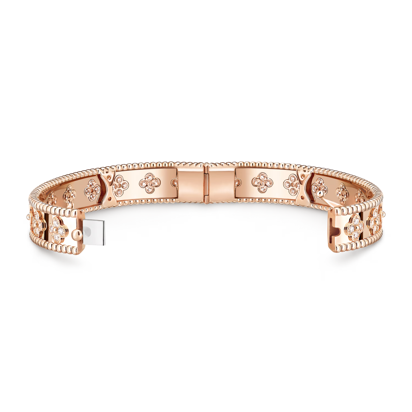 Perlée clovers bracelet, 18K rose gold, round diamonds, medium model.