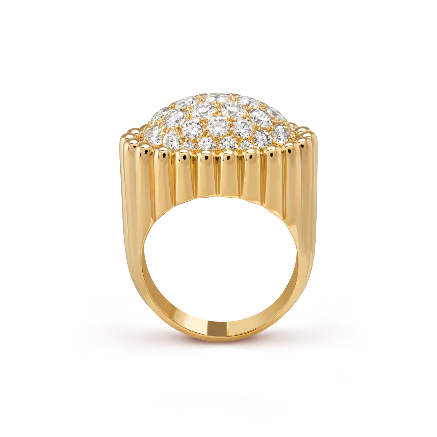 Perlée diamonds pavé ring, 18K yellow gold, round diamonds.