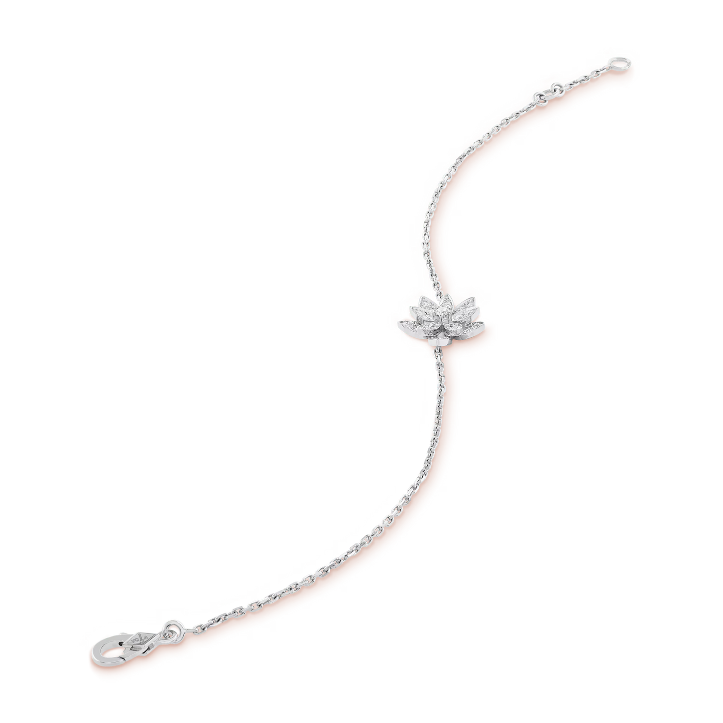Lotus openwork bracelet, mini model, rhodium plated 18K white gold, round diamonds.